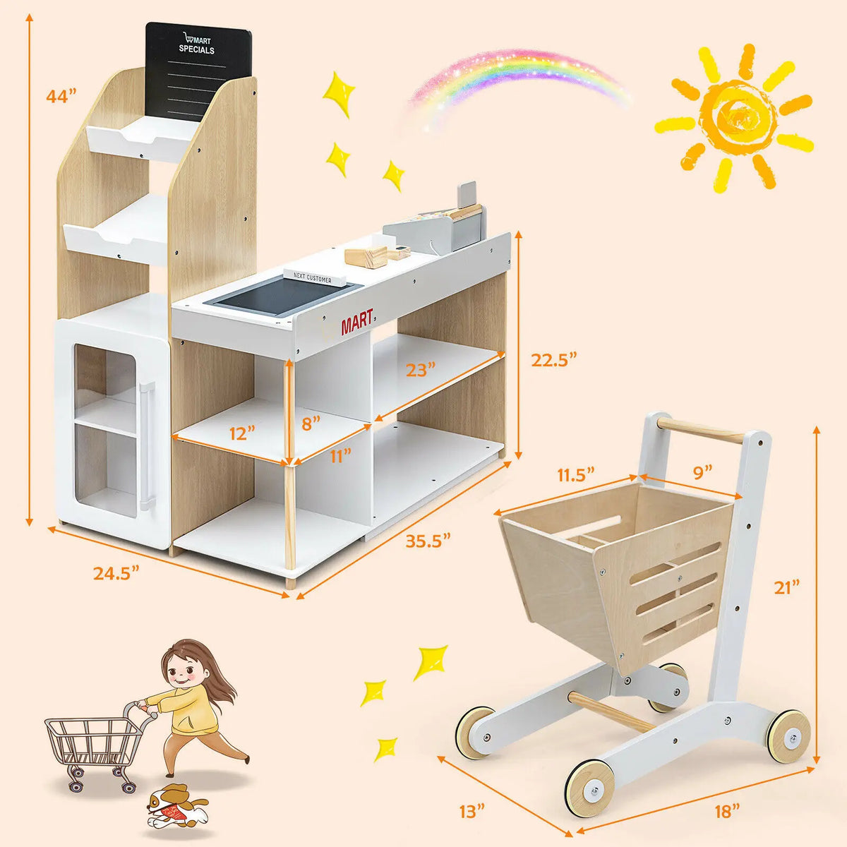 Kids Pretend Supermarket Shopping Playset with Cart childrensterritory