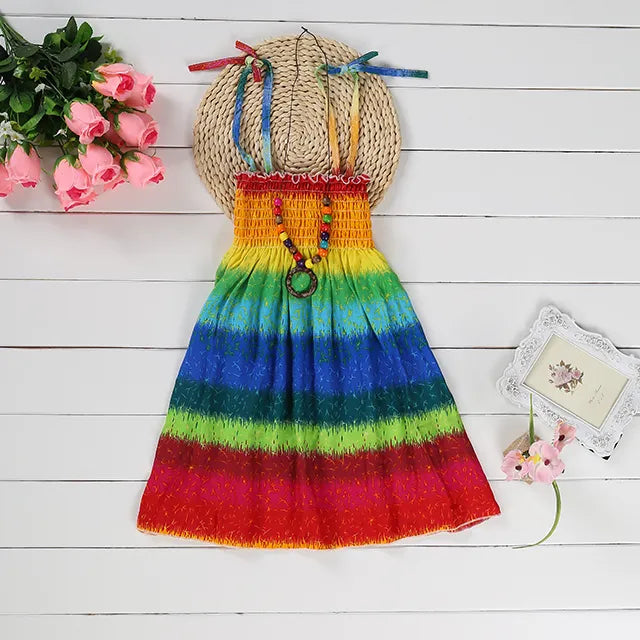 Bohemian Style Kids Girls Floral Sling Ruffles Beach Dresses childrensterritory