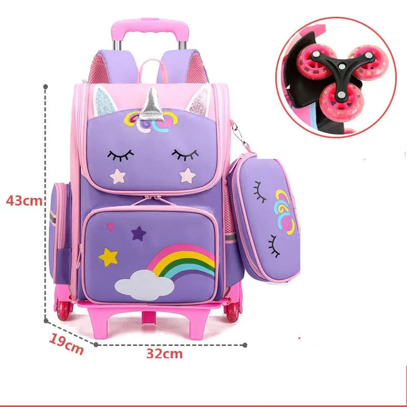 Kids Girls Unicorn Style School Trolley Backpack