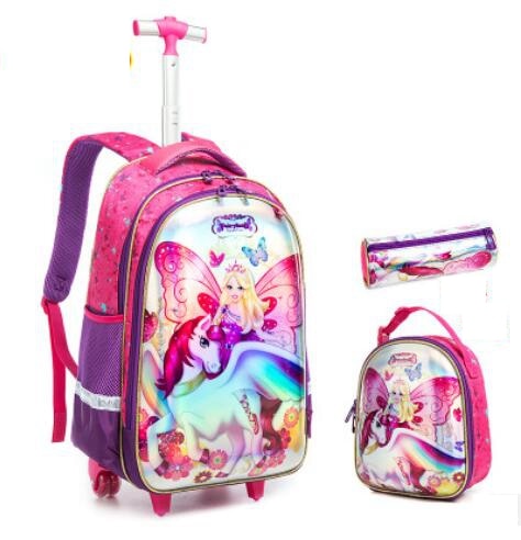 3D Cartoon Print kids Student Trolley Bags Set childrensterritory