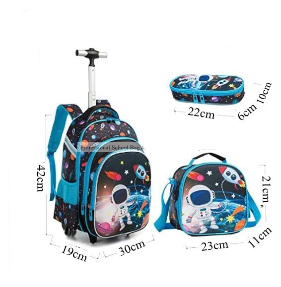 16-inch, 3-piece Cartoon Print Kids Rolling Schoolbag Set with Lunch Bag childrensterritory