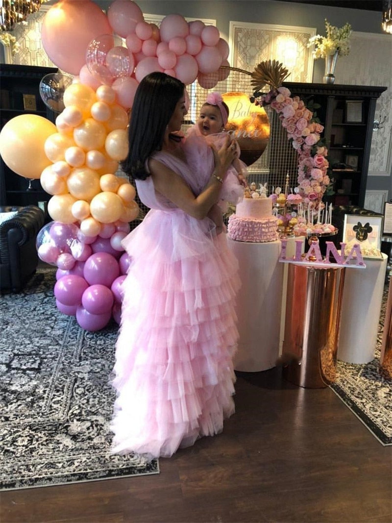 Mother-Daughter Tiered Puffy Tulle Matching Party Dresses childrensterritory