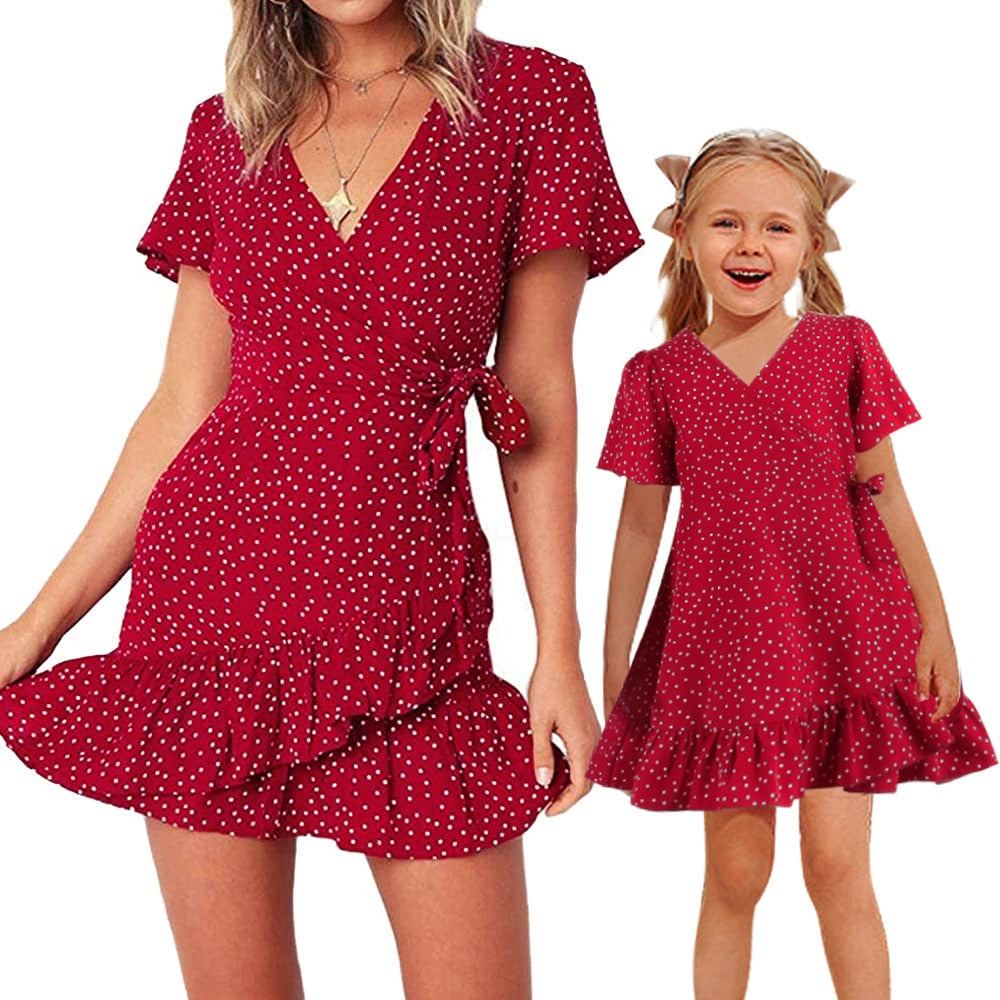 Mom and Daughter Matching Short Sleeve Wedding Party Dresses childrensterritory