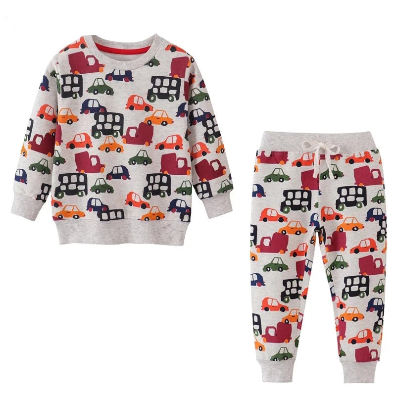 Kids Boys Cartoon Animals Print Cotton Tracksuit Set childrensterritory