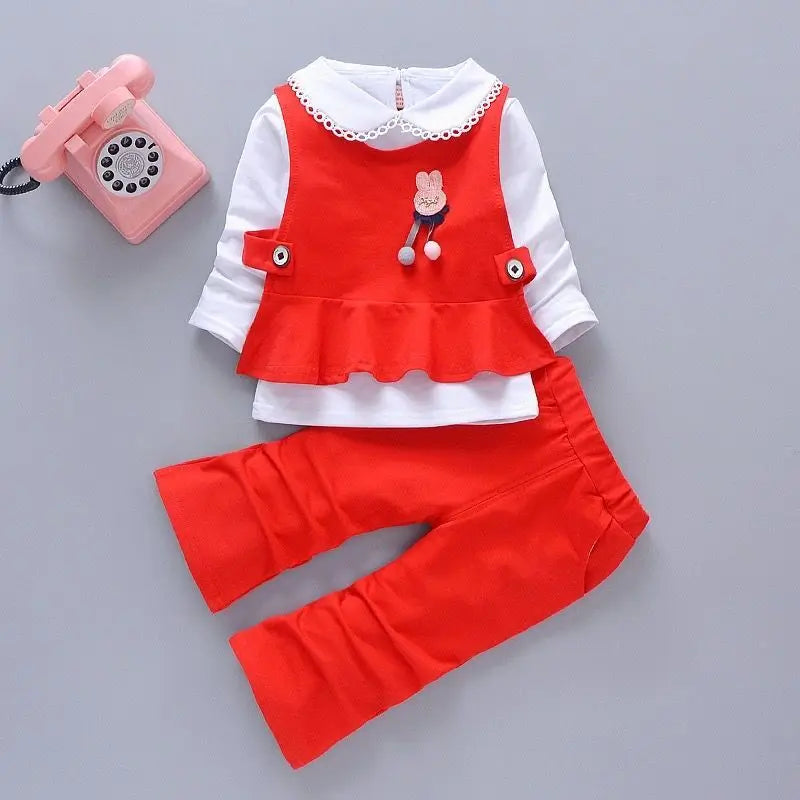 Baby Girl Long Sleeves T-shirt Vest Top And Pant Casual Suit childrensterritory