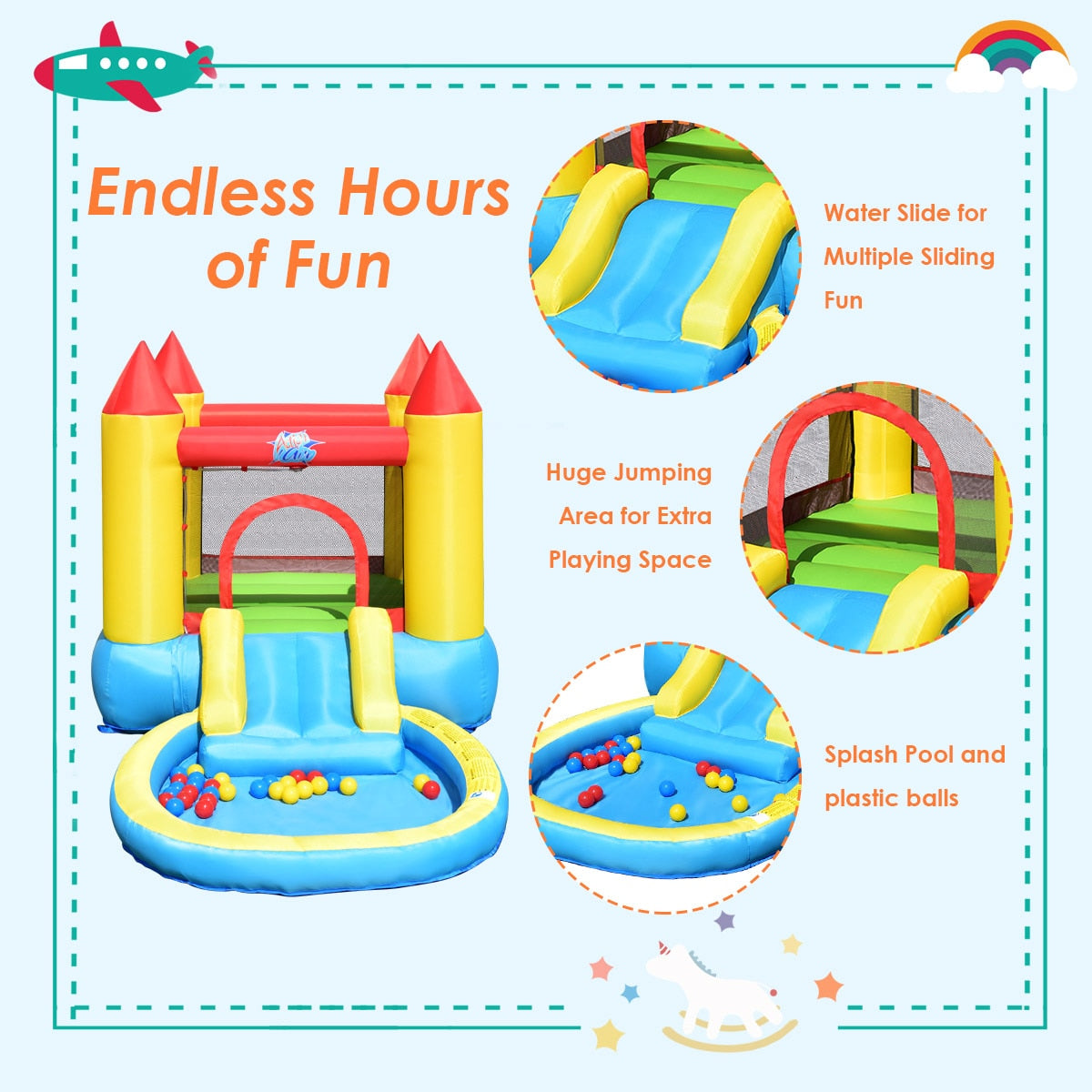 Kids Inflatable Slide Bounce Castle w/ Balls Pool & Bag childrensterritory