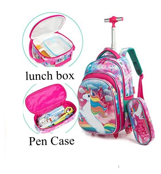 16-inch, 3-piece Cartoon Print Kids Rolling Schoolbag Set with Lunch Bag childrensterritory