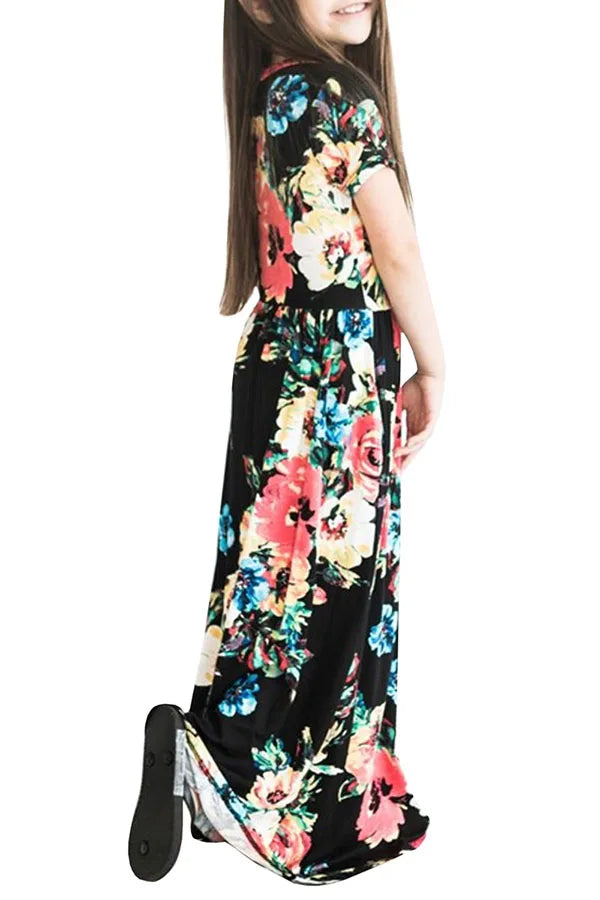 Striped Print Design Casual Summer Long Dress For Baby Girls childrensterritory