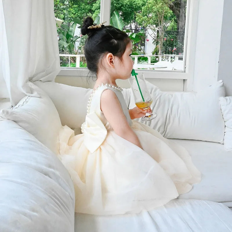 Little Girls Bridemaid Wedding Party Big Bow Princess Dress