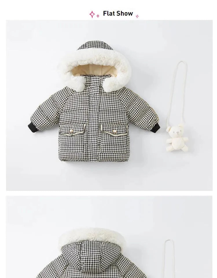 Kids Girls Plaid Down Down Padded Jacket with a Bag childrensterritory