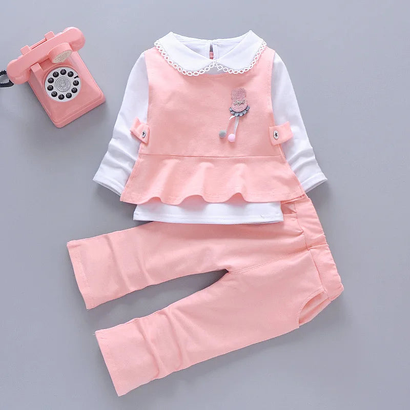 Baby Girl Long Sleeves T-shirt Vest Top And Pant Casual Suit childrensterritory