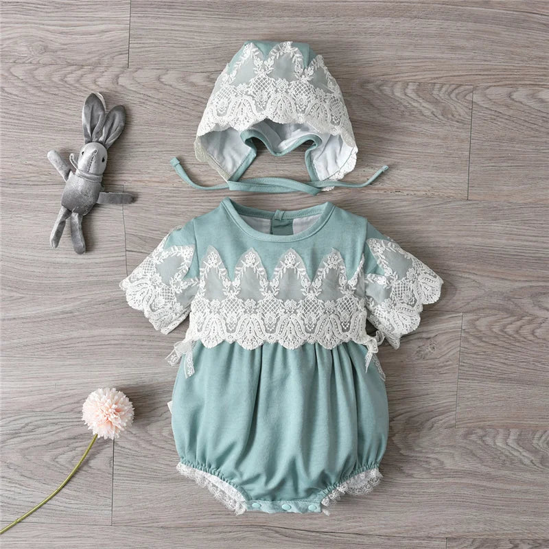 Newborn Lace Rompers With Hats for Summer childrensterritory