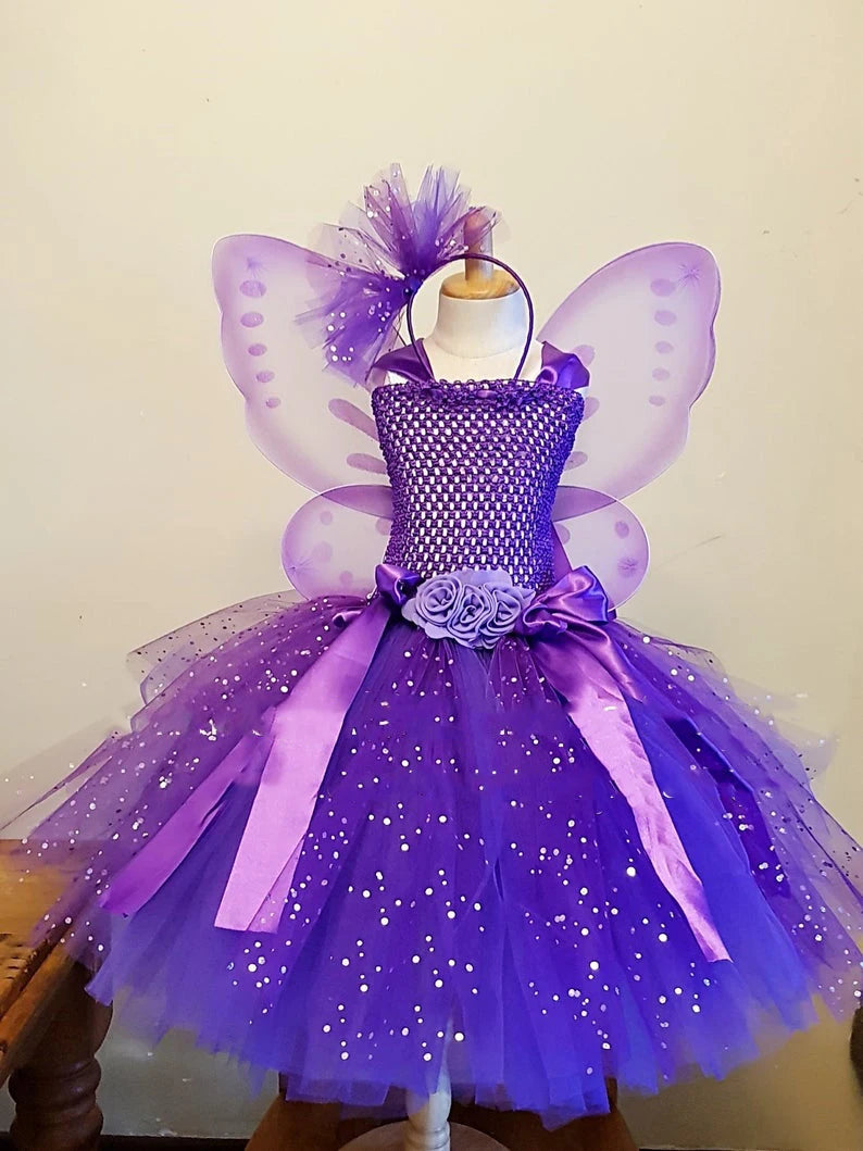 Kids Girls Glitter Tulle Birthday Party Costume Dress with Wings childrensterritory