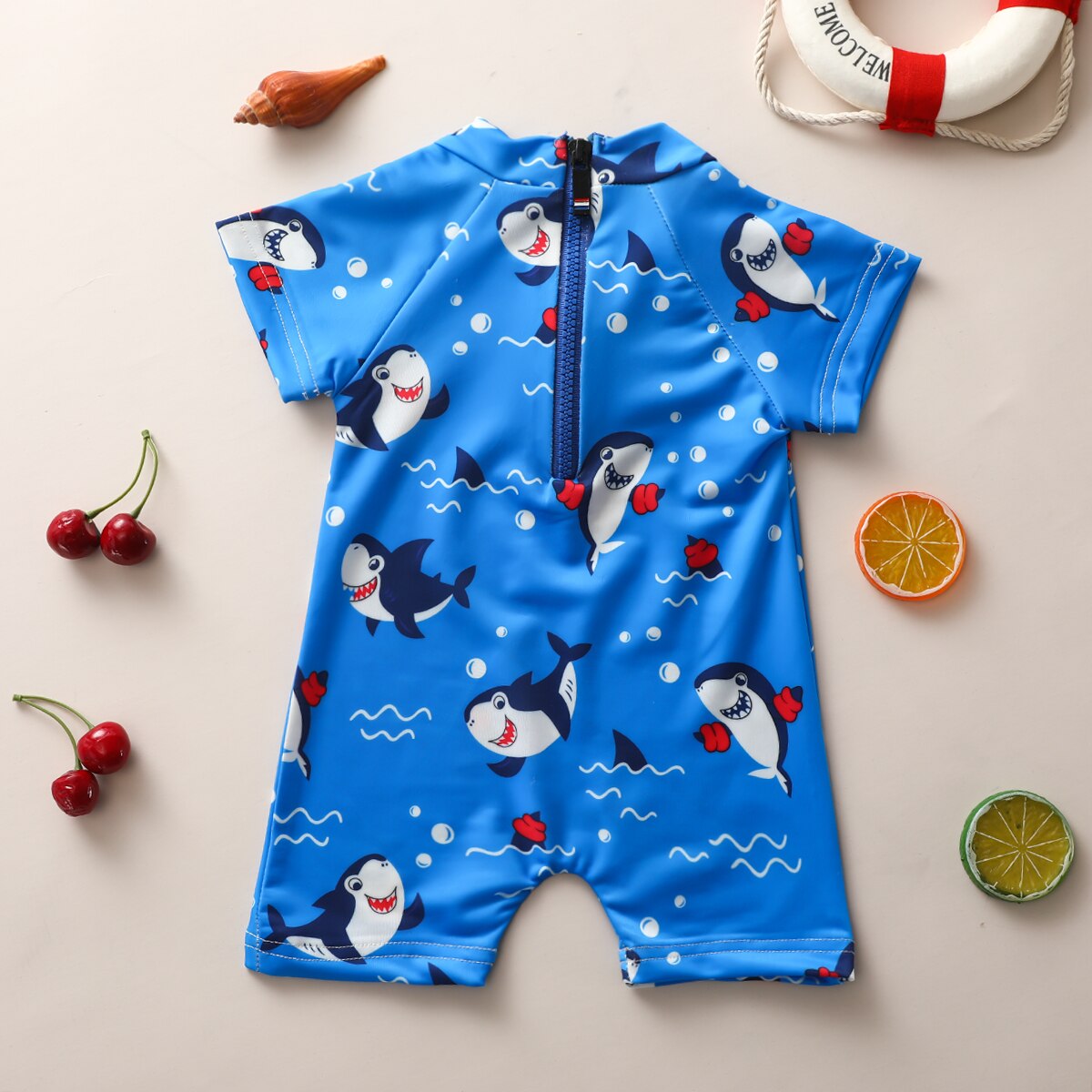 Baby Boys Cartoon Shark Print Blue Beachwear childrensterritory