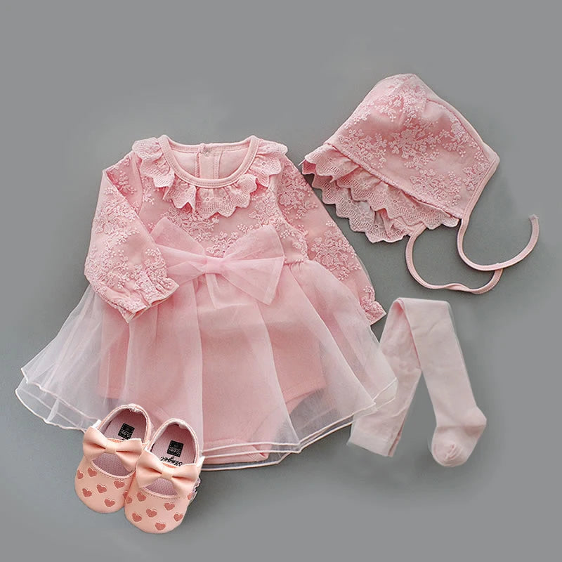Newborn Girl Christening Dresses Set (Shoes, Tights & Long Socks) childrensterritory
