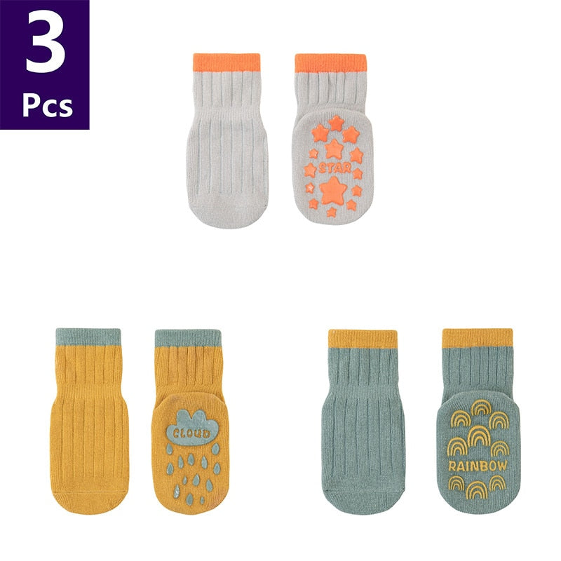 Cute Pattern: 3 Pairs/lot Anti-Slip Baby Cotton Socks childrensterritory