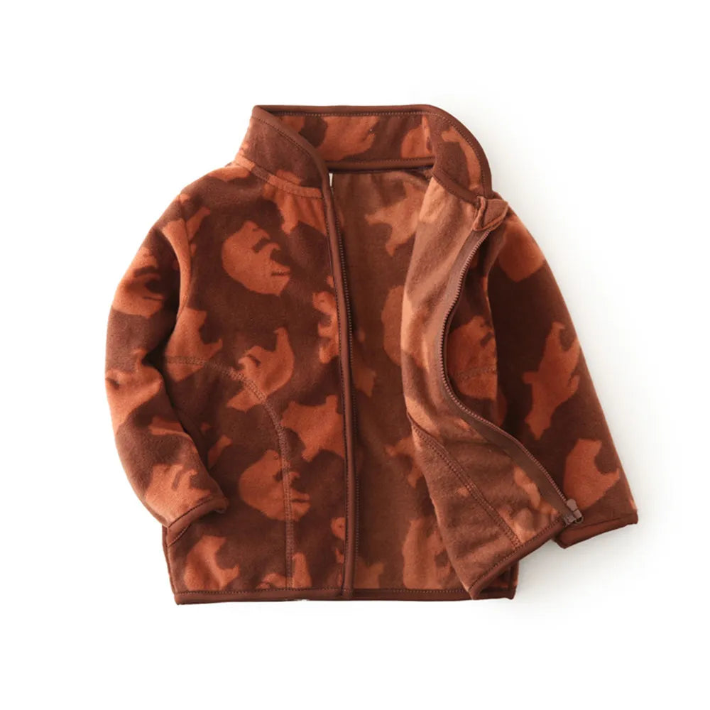 Printed Soft Fleece Kids Zipper Outerwear for Boys Girls childrensterritory