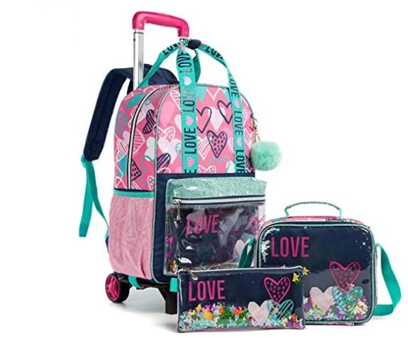 Cartoon Letter Print 16-Inch 3-Piece Set of Kids School Trolley Backpack childrensterritory