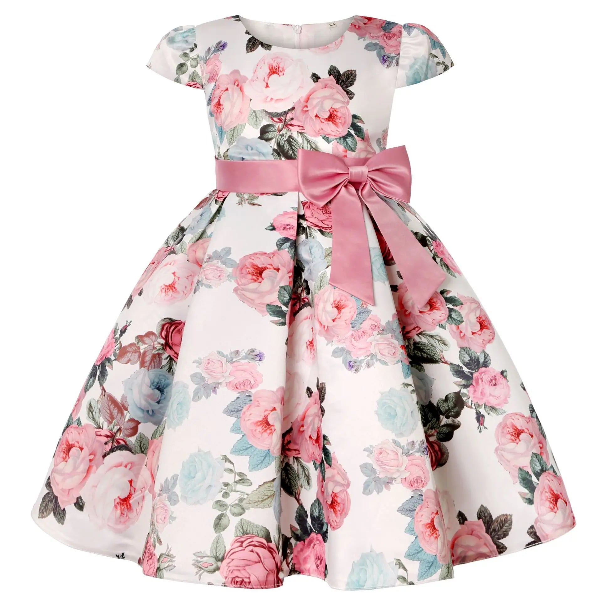 Flower Print Kids Girls Elegant Birthday Party Dresses childrensterritory
