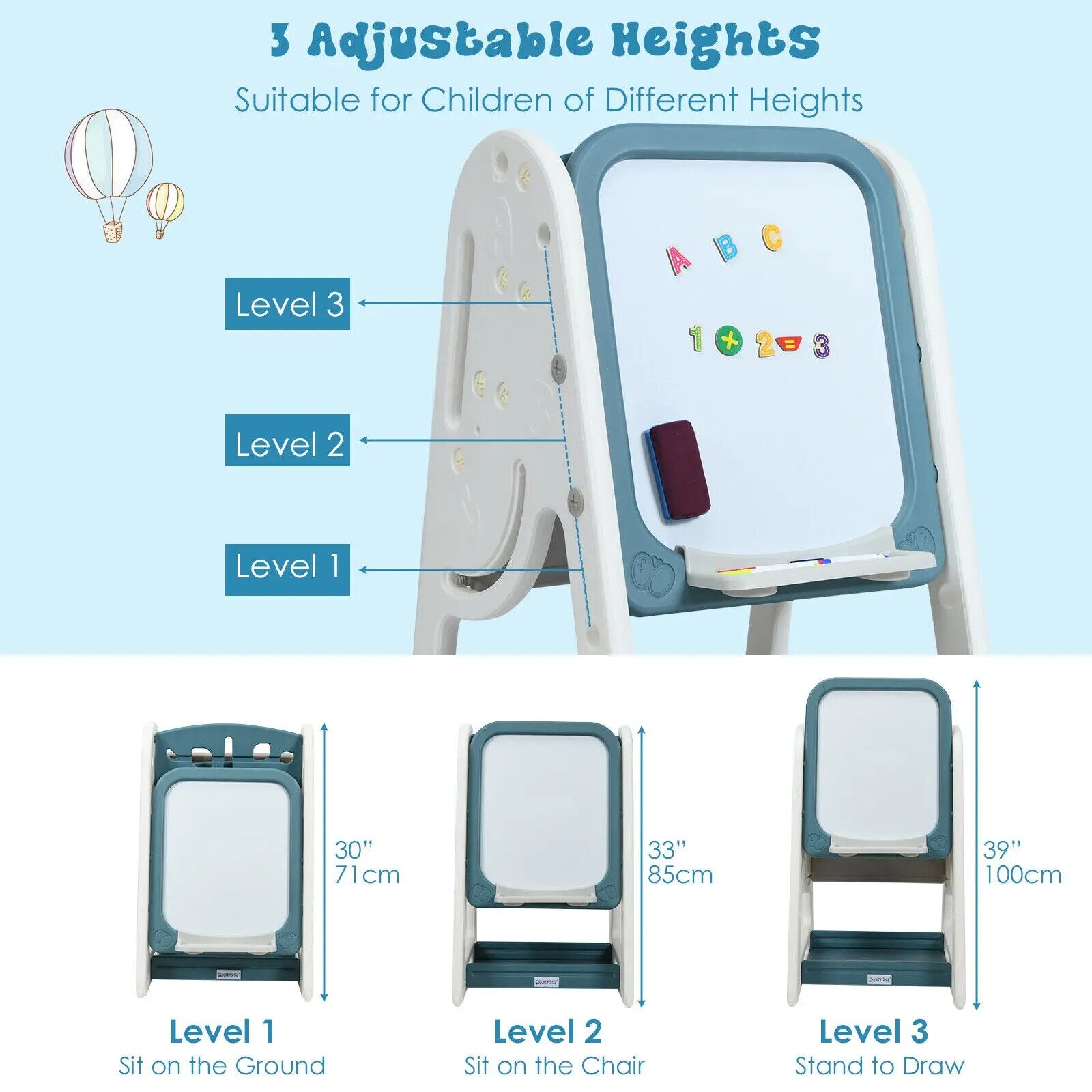 Adjustable 2in1 Kids Art Easel Desk Chair Set childrensterritory