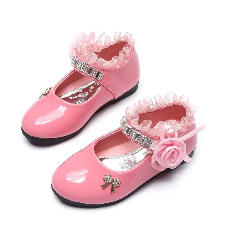 Kids Girls Cute Bowknot And Flower Design Leather Shoes childrensterritory