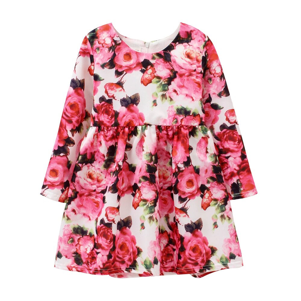 Flower Birds Printing Long Sleeve Princess Girl Dresses childrensterritory