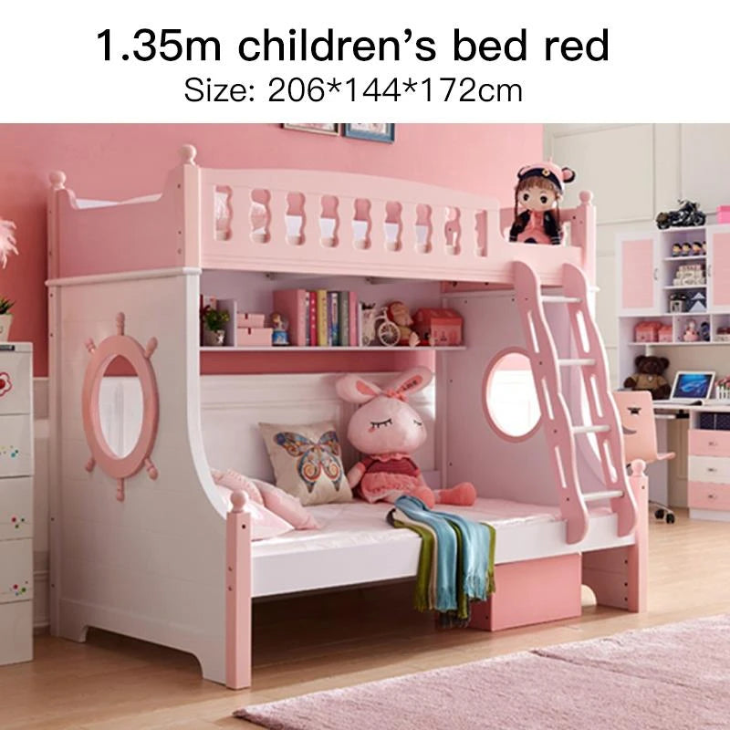 Luxurious Modern Style Kids Girls Pink Bunk Beds with Ladder childrensterritory