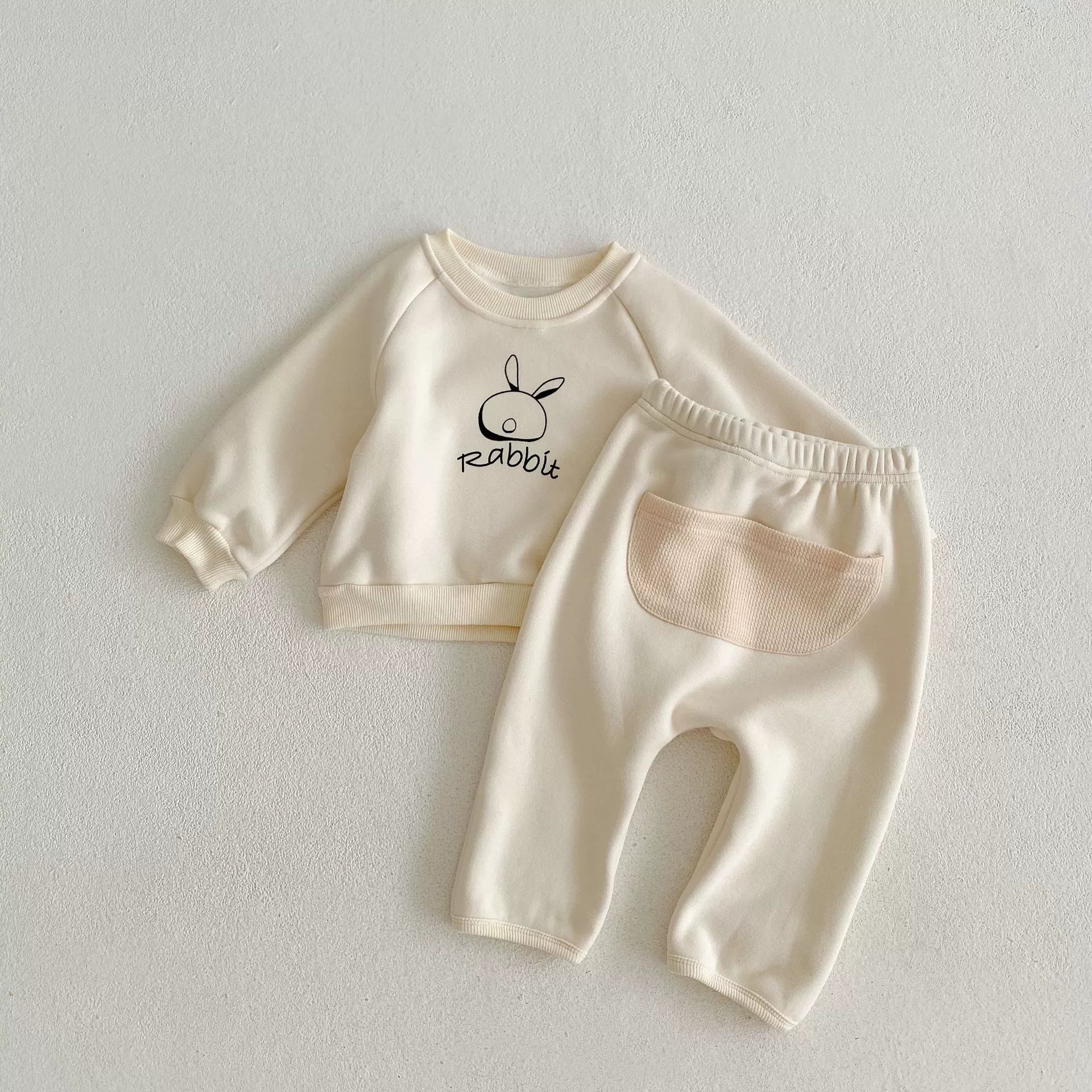 Baby Rabbit Print 2Pcs Warm Clothing Set for Boys/Girls