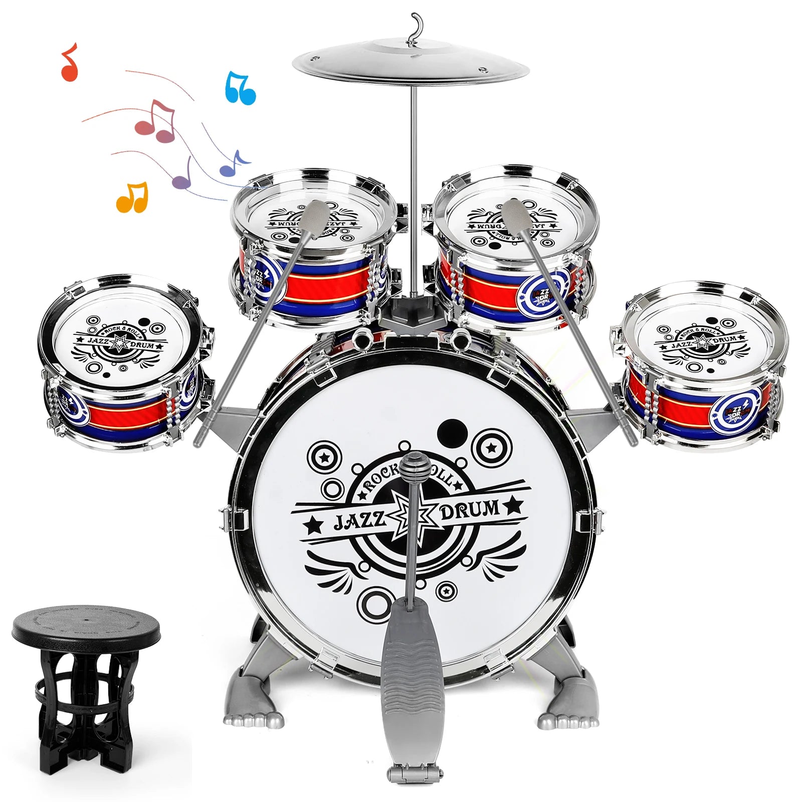 Kids Musical Instruments Toy- Mini Jazz Drum Set with Stool