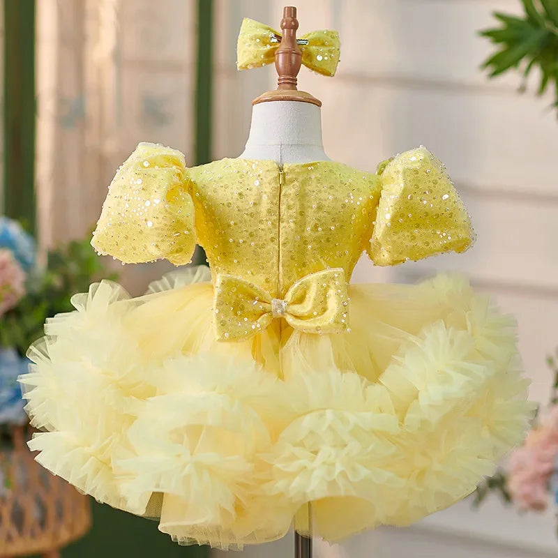 Organza Fluffy Red Sequined Baby/Kids Girl Dress for Photoshoot