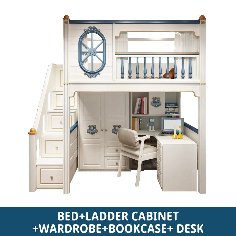 Kids Modren Bunk Bed with Bookcase and Wardrobe childrensterritory