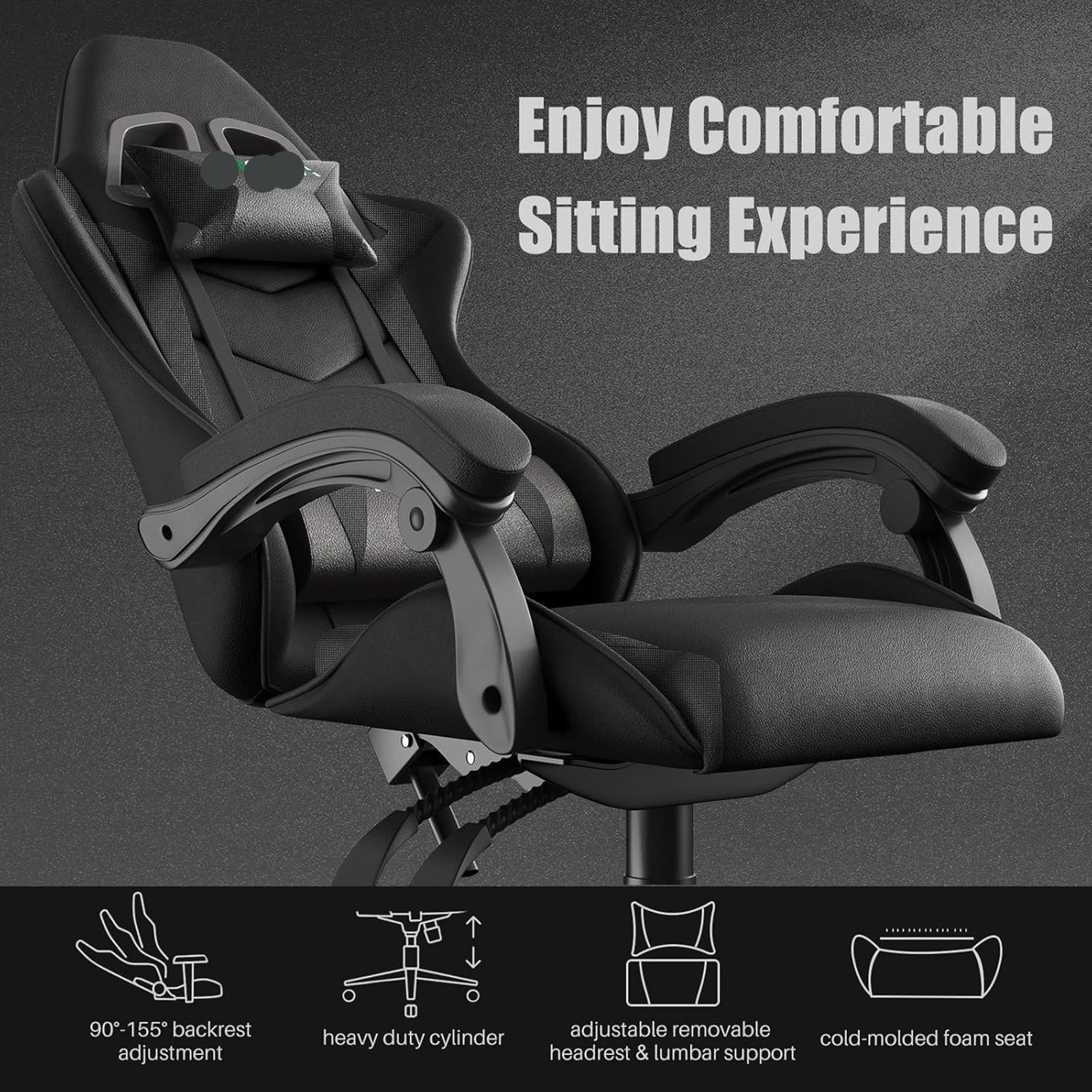 PU Leather Gaming Chair with Headrest and Lumbar Support childrensterritory