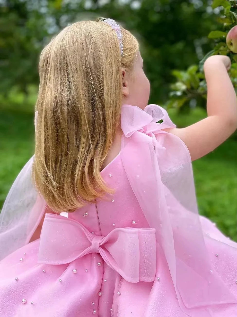 Kids Girls Pearls Decorating Puffy Wedding/Birthday Party Dresses childrensterritory