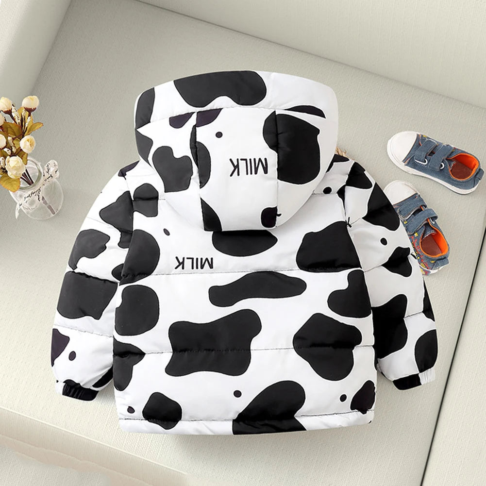 Kids Long Sleeve Cartoon Pattern Zip Up Hooded Jacket
