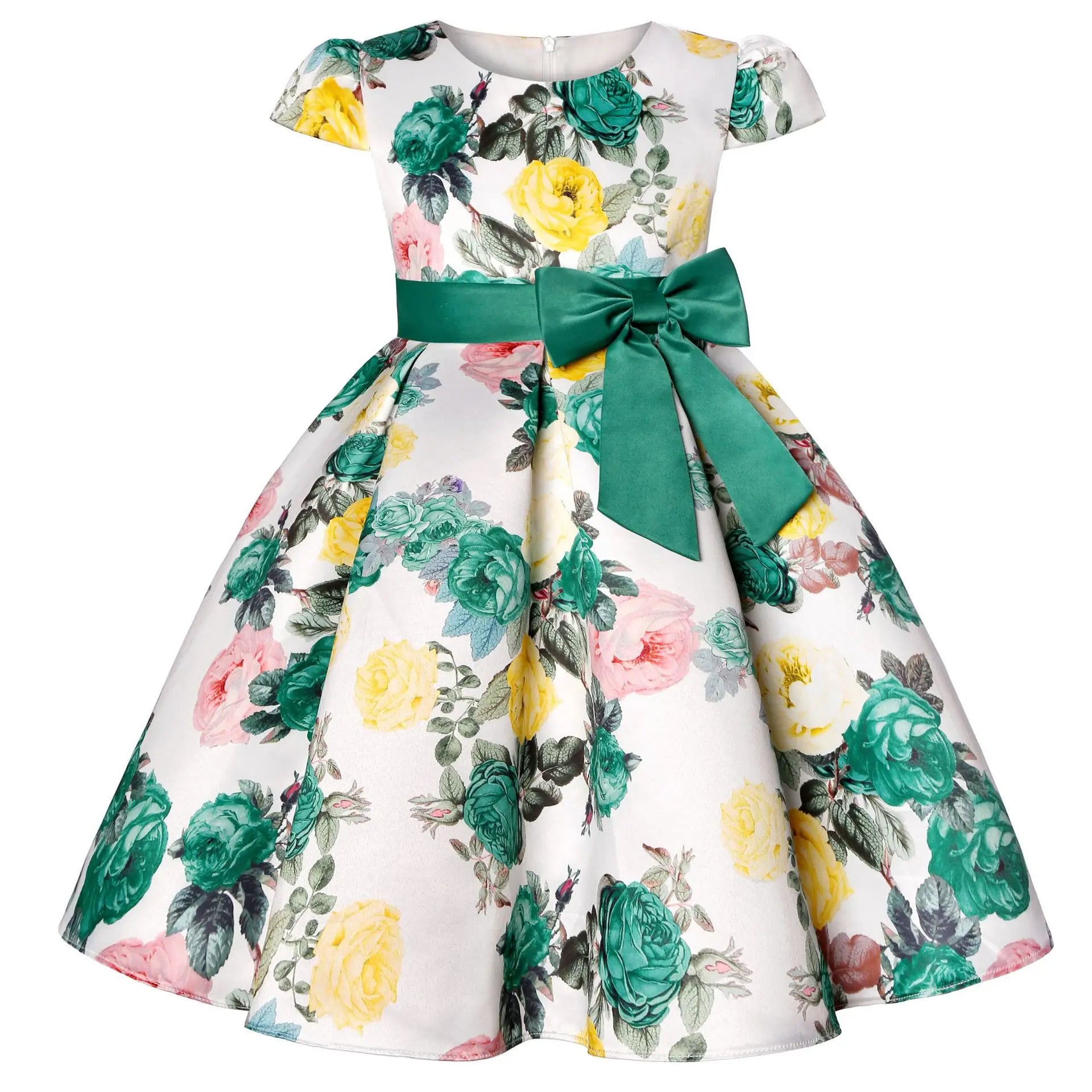 Flower Print Kids Girls Elegant Birthday Party Dresses childrensterritory