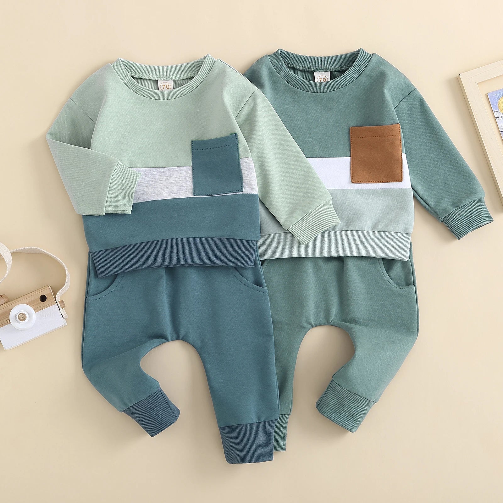 Infant Boys Contrast Color Sweatshirts and Long Pants Set