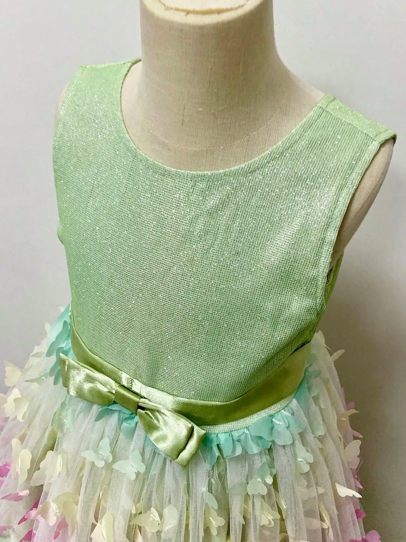 3D Butterfly Design Kids Girls Mesh Bow Long Princess Dress childrensterritory
