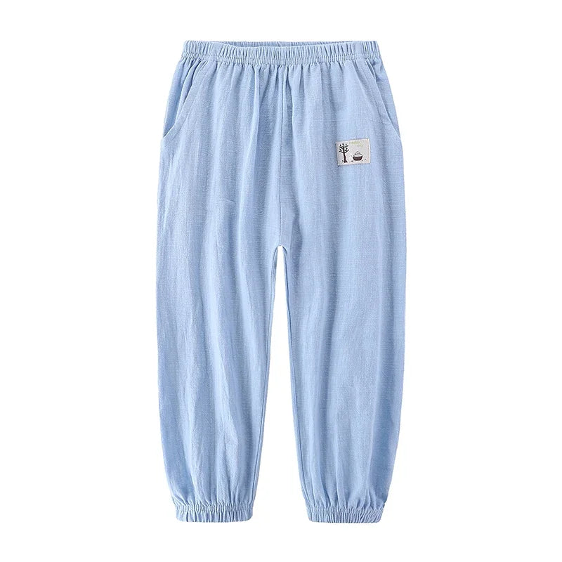 Elastic Waist Solid Color Children Cotton Trousers For Boys Girls