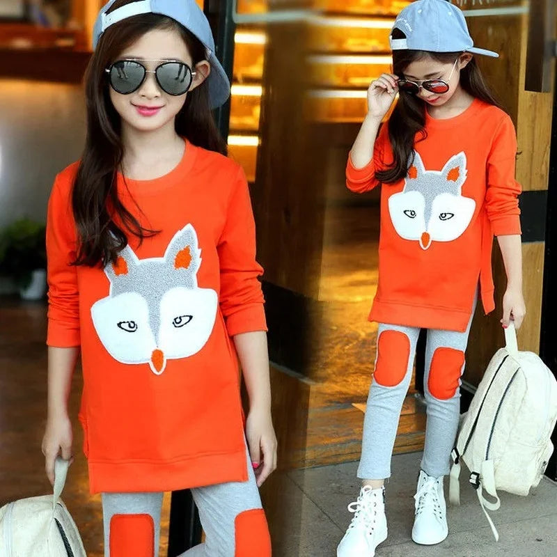 Kids Girls Cartoon Pattern Long Sleeve Tracksuit Set