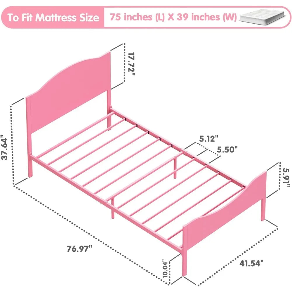 Portable Pink Metal Bed Frame for Kids and Adults childrensterritory