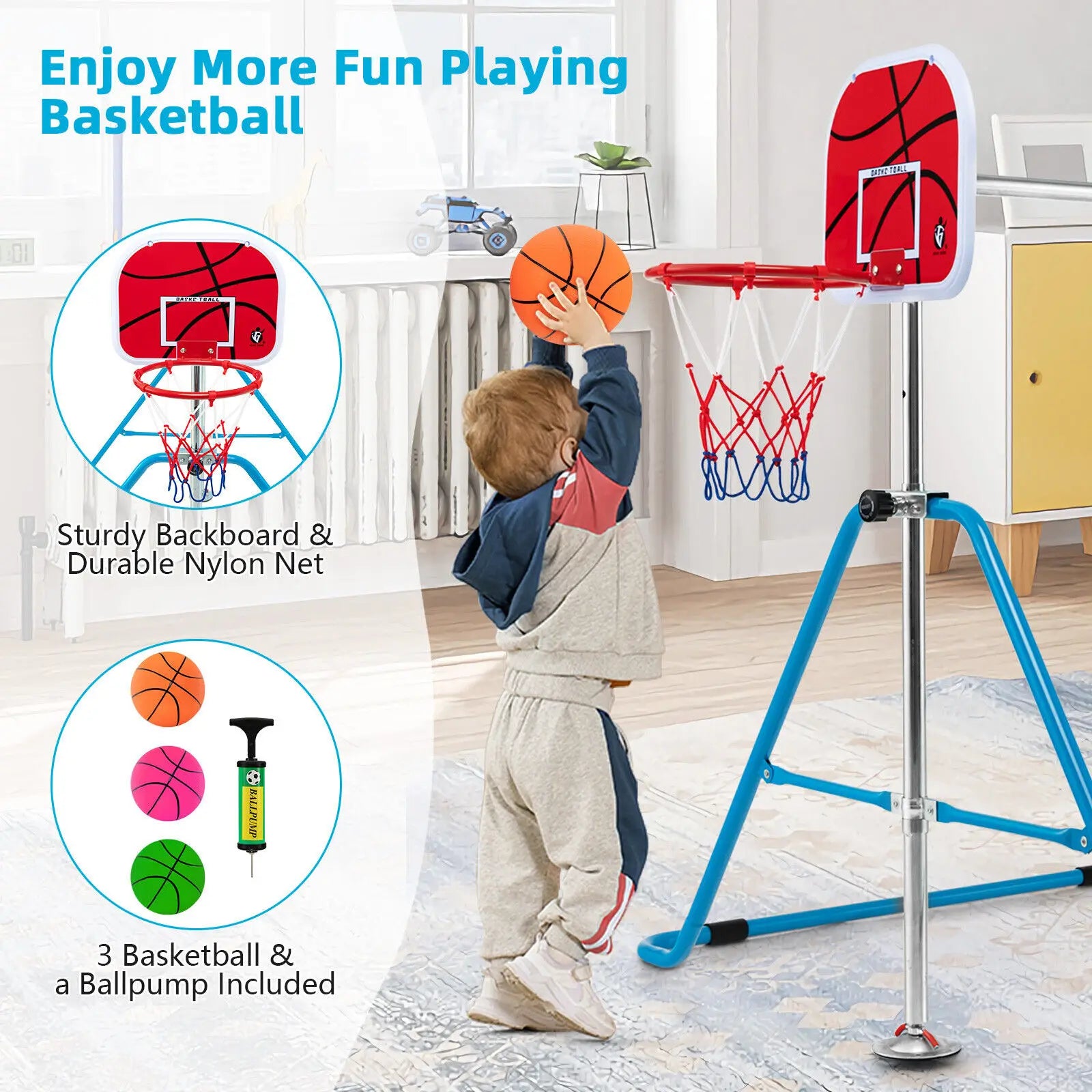 Kids Adjustable Gymnastics Bar with Basketball Hoop childrensterritory