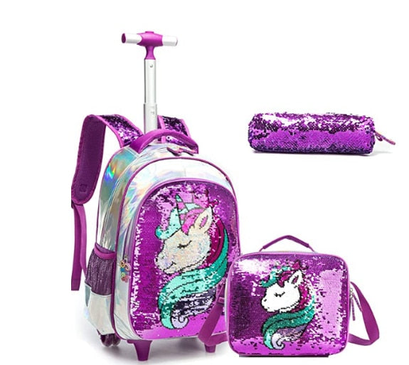 3D Unicorn Design Kids Girls School Trolley Backpack Set childrensterritory