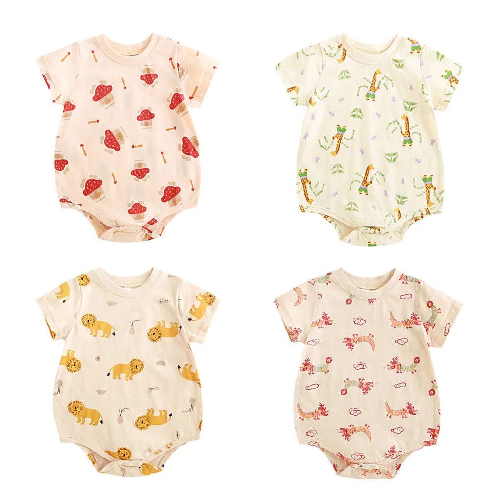 Baby Unisex Short Sleeve Printed Cotton Romper