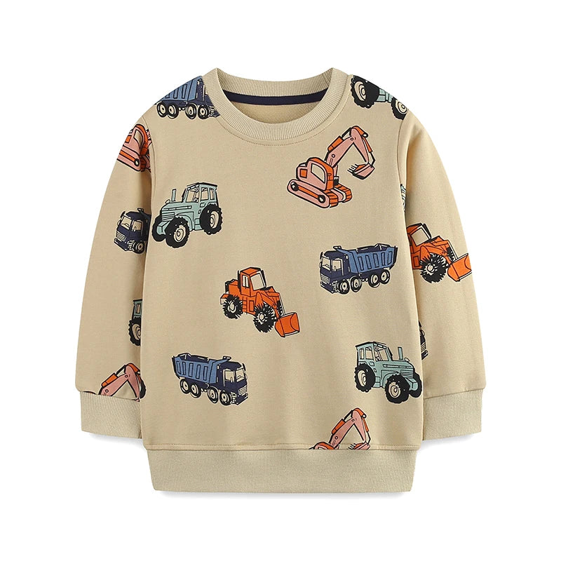 Boys Excavator Cartoon Print Casual Sweatshirts childrensterritory