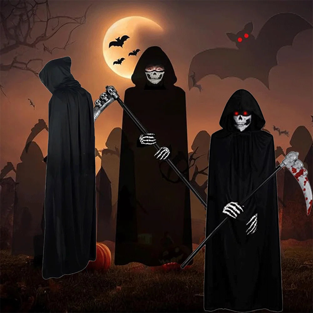 Halloween Death Black Cloak and Skeleton Costume Prop Set