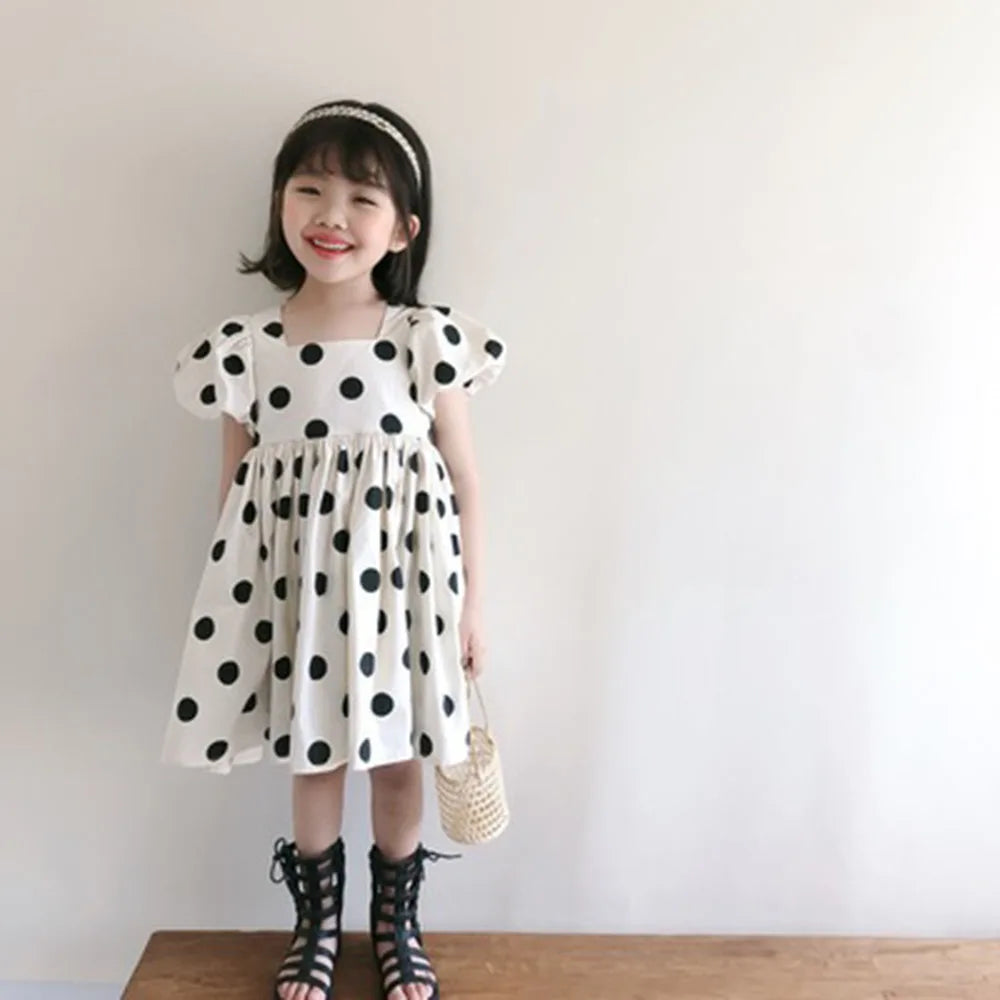 Kids Girls Korean Stylish Polka Dots Backless Party Dress childrensterritory