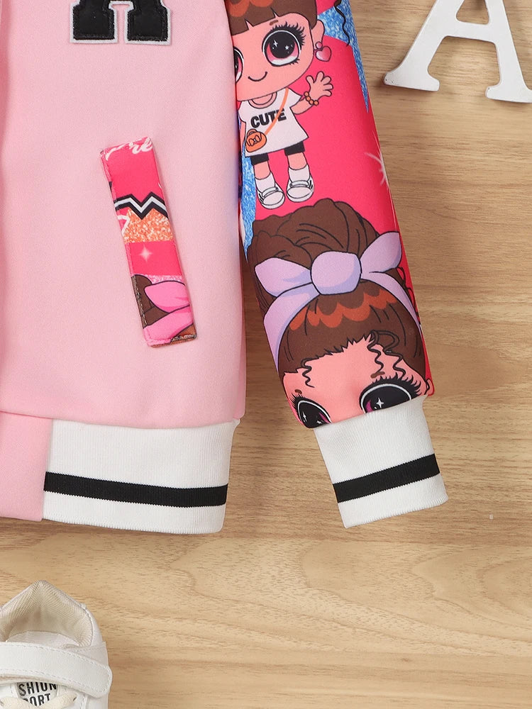 "A" Pattern and Cartoon Doll Print Kids Girls Jackets childrensterritory