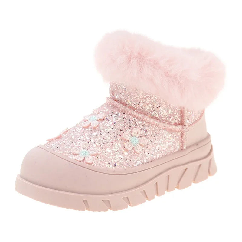 Princess Girls Glittering Fashion Warm Fur Boots childrensterritory