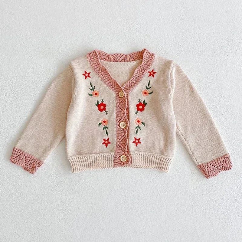 Solid Color Long Sleeve Infant Girls Knitted Cardigans childrensterritory