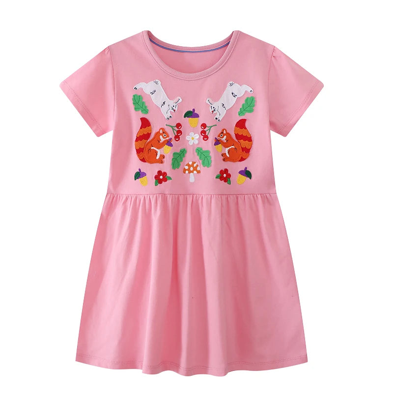 Kids Girls Cartoon Embroidered Summer Dresses childrensterritory